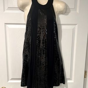 LaROK Black and sequin stripe halter mini dress M